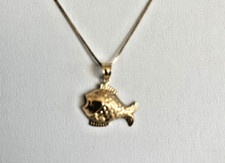 NWT 14K SOLID YELLOW GOLD FISH 18" BOX CHAIN NECKLACE ON SALE