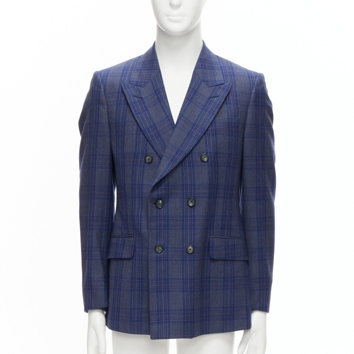 ALEXANDER MCQUEEN 2014 navy blue check wool double breasted
