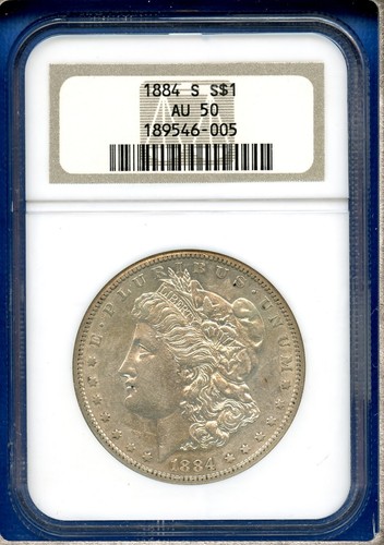 1884 S NGC AU50 Morgan Dollar $1 US Mint Silver Rare Key Date 1884-S AU-50