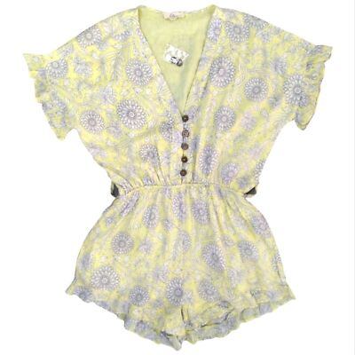 Elan Floral Ruffle Shorts Romper Yellow Women's Size S Small