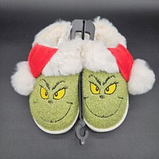 American Eagle Grinch Womens 7 Scuff Slippers Christmas Slip-On Shoes Faux Fur