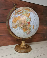 SCONTO 15 % MAPPAMONDO DECORATIVO BASE LEGNO H 38 ARREDO SFERA ø 25 Cm. BIANCO