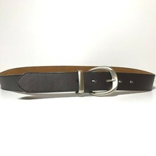 Men's Belt Brown 34 Leather Dress Casual Silver Tone Buckle Men