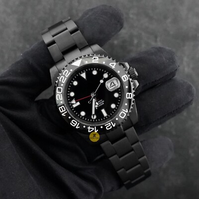 Custom Made 40mm Stealth Black GMT Custom Diver Style Mod
