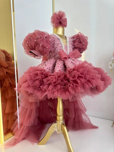 Birthday Princess Feather Tulle Pageant Dress Girl Dress Party Formal Prom Gowns - Picture 12 of 24