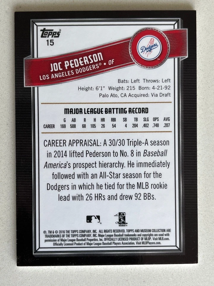 Joc Pederson 2016 Topps Museum Collection Green /199 #15 Los Angeles Dodgers - Image 2 of 2