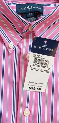 NWT RALPH LAUREN BOYS SHIRT STRIPED SIZE 20 #92 - Foto 7 di 7
