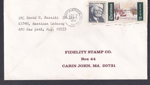 1973 cover SFC David W Merritt USDAO American Embassy APO 09253 Athens Greece