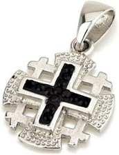 Jerusalem Kreuz Anhänger 925 Sterling Silber mit schwarzen Edelsteinen Farben
