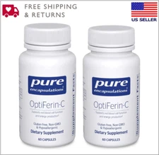 2-Pack Pure Encapsulations OptiFerin-C Iron + Vitamin C 60 Caps Each Exp 02/2026