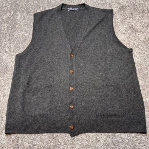 Woolovers Button Up Cardigan Sweater Vest Mens 2Xl Charcoal Pockets Pure Wool