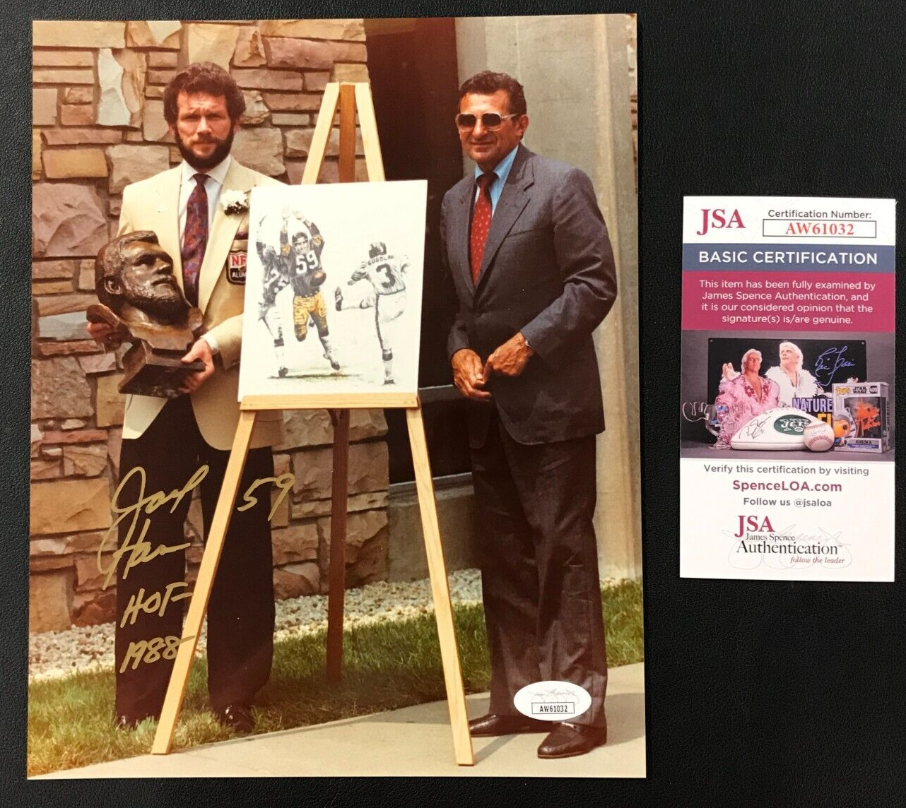 Jack Ham Autographed Signed Pittsburgh Steelers 8x10 Photograph JSA w/COA HOF Ceremony Steelers (w/Joe Paterno) 