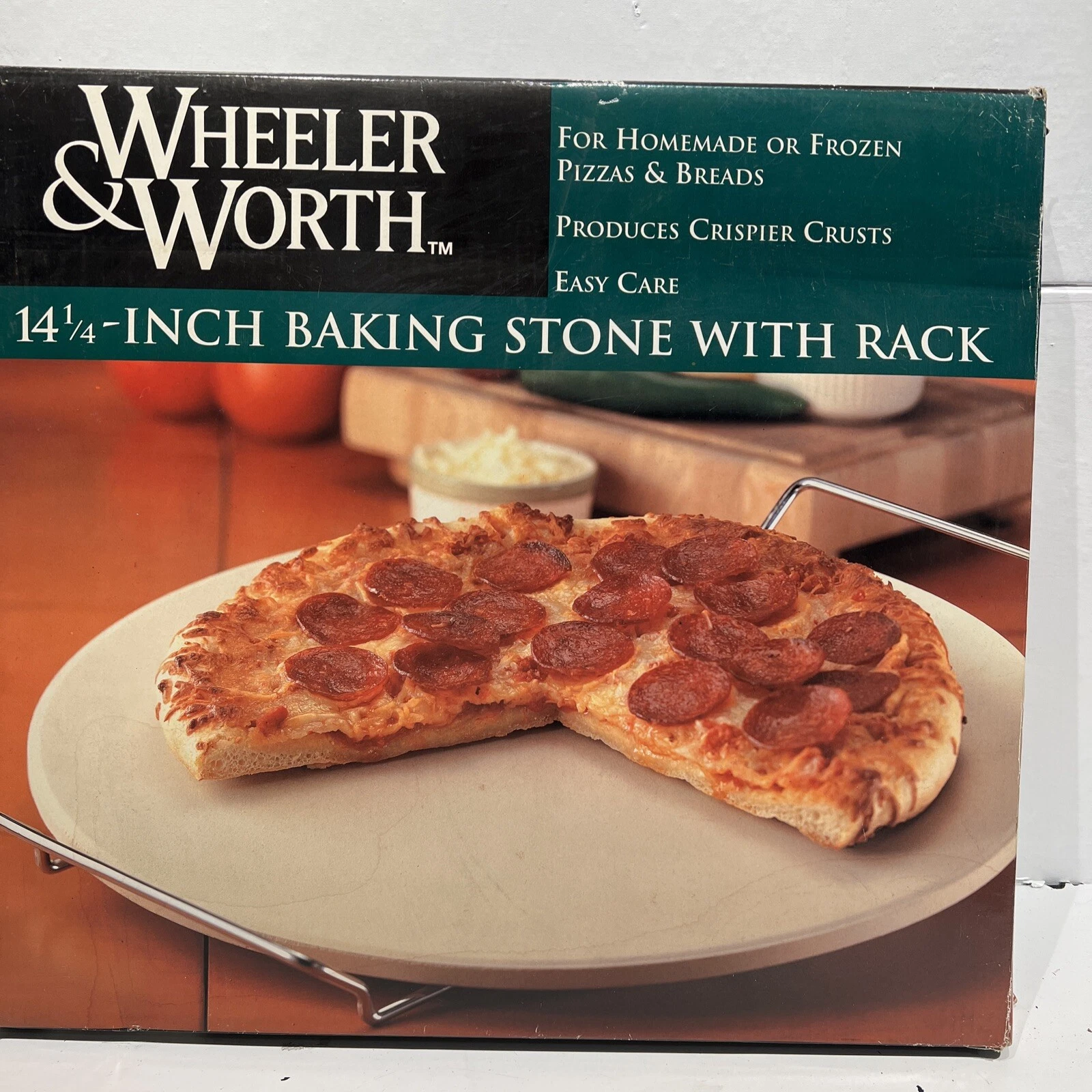Vintage Wheeler & Worth 14 1/4” Round baking Stone with Metal rack