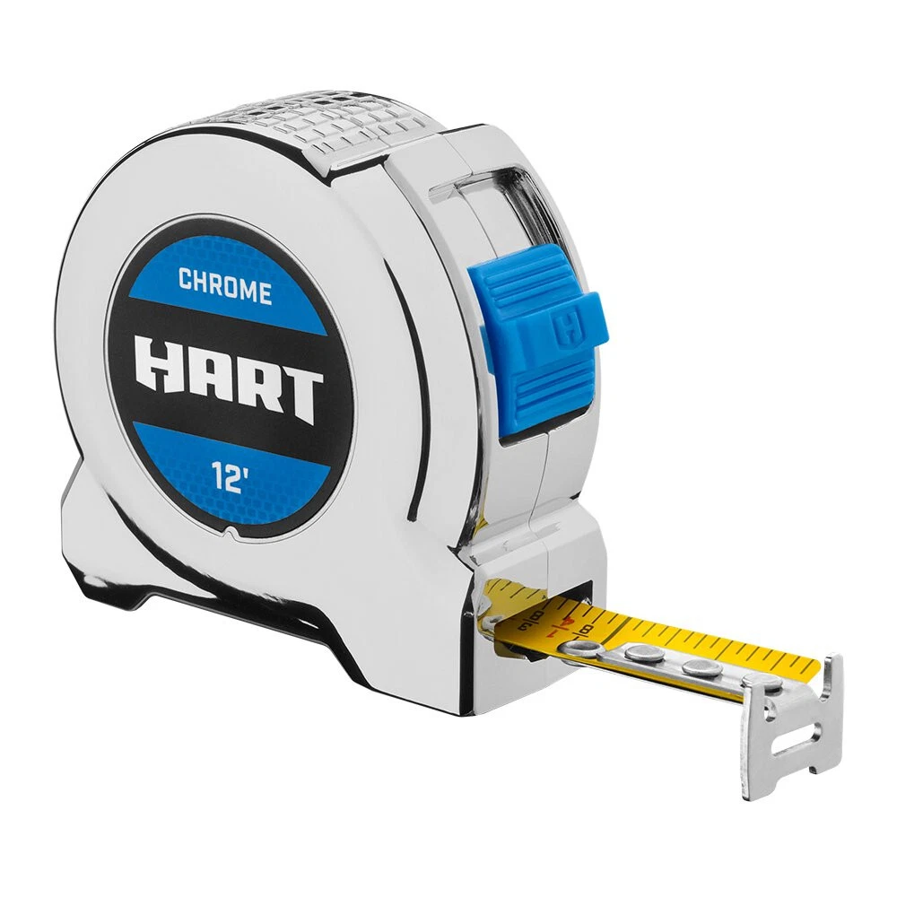 HART 12 Foot 3.66 m CHROME MEASURING TAPE FRACTION MARKINGS OVERSIZED HOOK