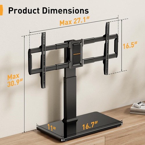 Swivel TV Stand - Universal Height Adjustable Tabletop Mount for 37-80 inch T... - Picture 8 of 9