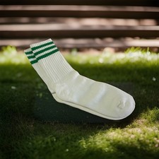 VTG Socks NOS 1980's 10-12 Crew Green Stripe Orlon Acrylic USA Sports White