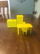 Vintage Marx Dollhouse Kitchen Set Furniture Yellow Sink Frig Table Chairs