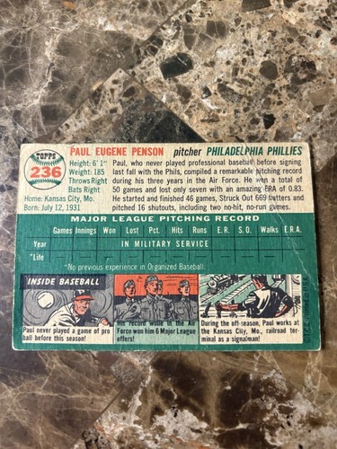 1954 Topps - Paul Penson #236 (RC) - Picture 3 of 3