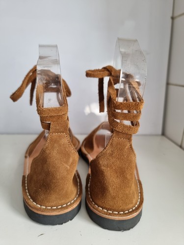 SANDALI SLINGBACK ESTIVI SOLILLAS UK 4 EU 37 DONNA MARRONI PELLE SCAMOSCIATA PIATTI - Foto 7 di 15