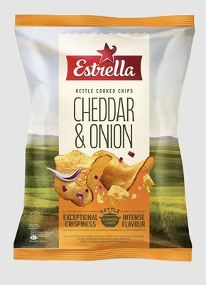 Estrella Cheddar Cheese & Onion Flavor Kettle Cooked Potato Chips Bag 120g