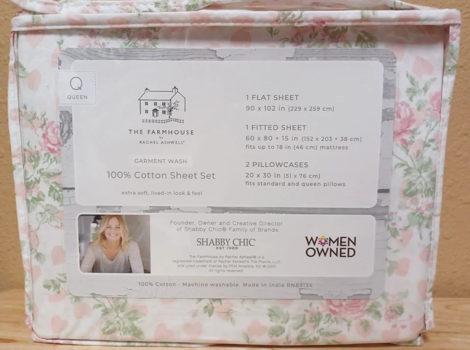 Conjunto de Lençóis Rachel Ashwell Shabby Chic Branco/Rosa Queen Rosas&Corações THE FARMHOUSE - Imagem 3 de 3