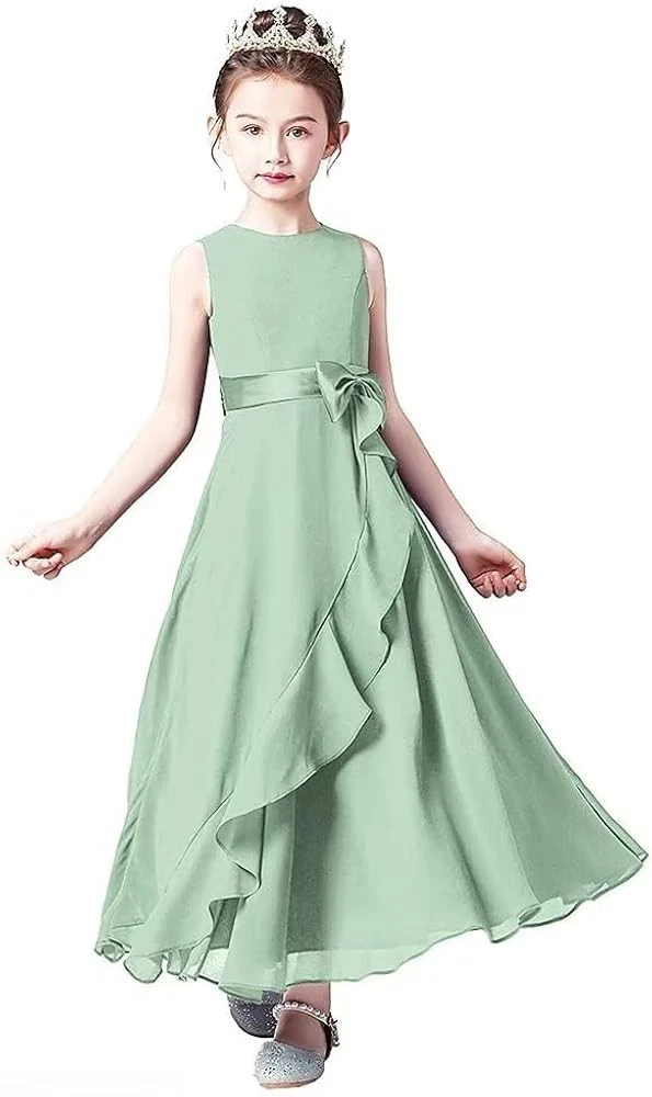 Sage Green Long Dress Sleeveless Formal Dress Girls Size 16