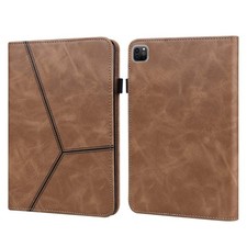For iPad Pro 12.9 2022 / 2021 / 2020 / 2018 Solid Color Embossed Striped Leather
