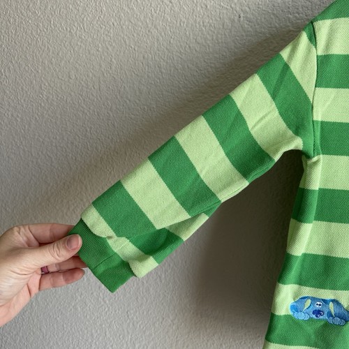 Vintage 99' Blues Clues Shirt Steve Green Striped Polo Short Sleeve Kids Size 6 - Picture 2 of 9