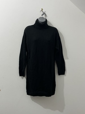 Neu PRETTYLITTLETHING Damen Strick schwarz Rollkragen Pullover Kleid, Größe M, mit Etikett