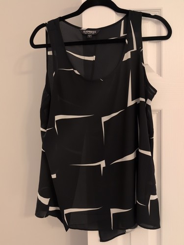Express Women's Split Back Tank Top Black & White