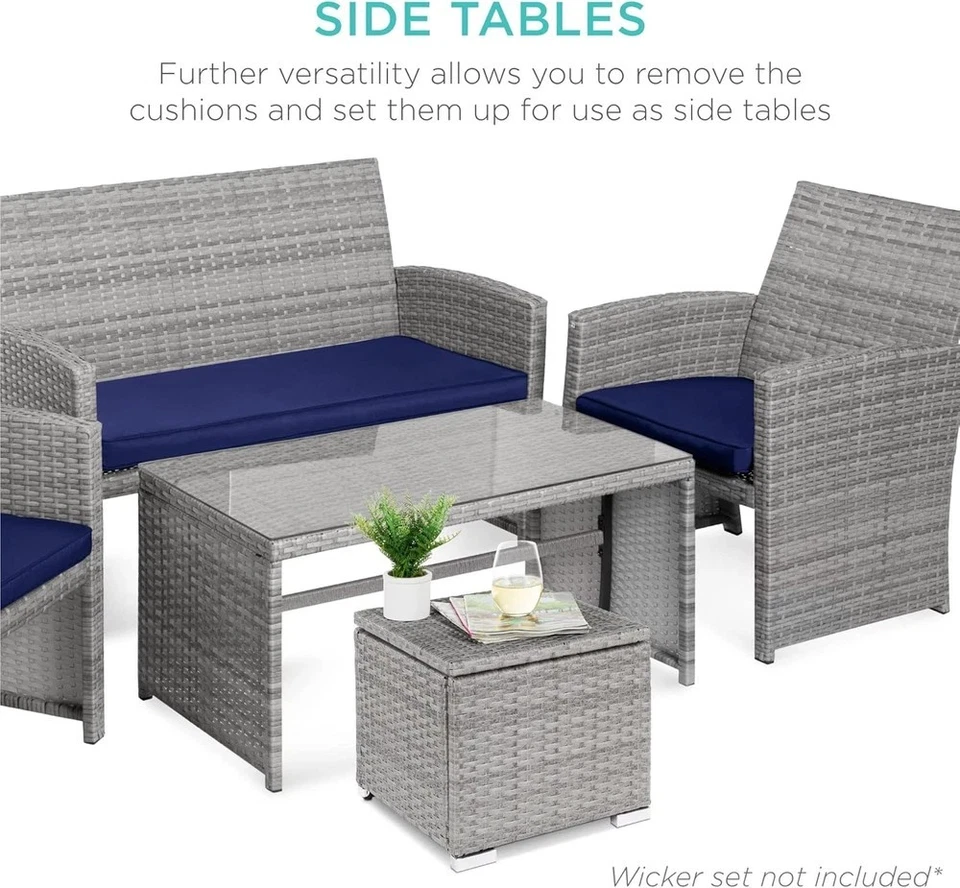 Best Choice Products Juego de 2 otomanas de mimbre, muebles de exterior multiusos para Foto 3 de 4