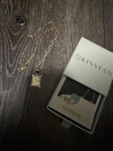 KissYan Anfangsbuchstabe E Anhänger Halskette für Herren Damen 14K vergoldet quadratisch - Bild 1 von 3