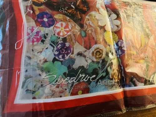 100% Silk Scarf Swedroe art to wear by Ariel Butterflies Flowers Large 33” $150 - Picture 8 of 23