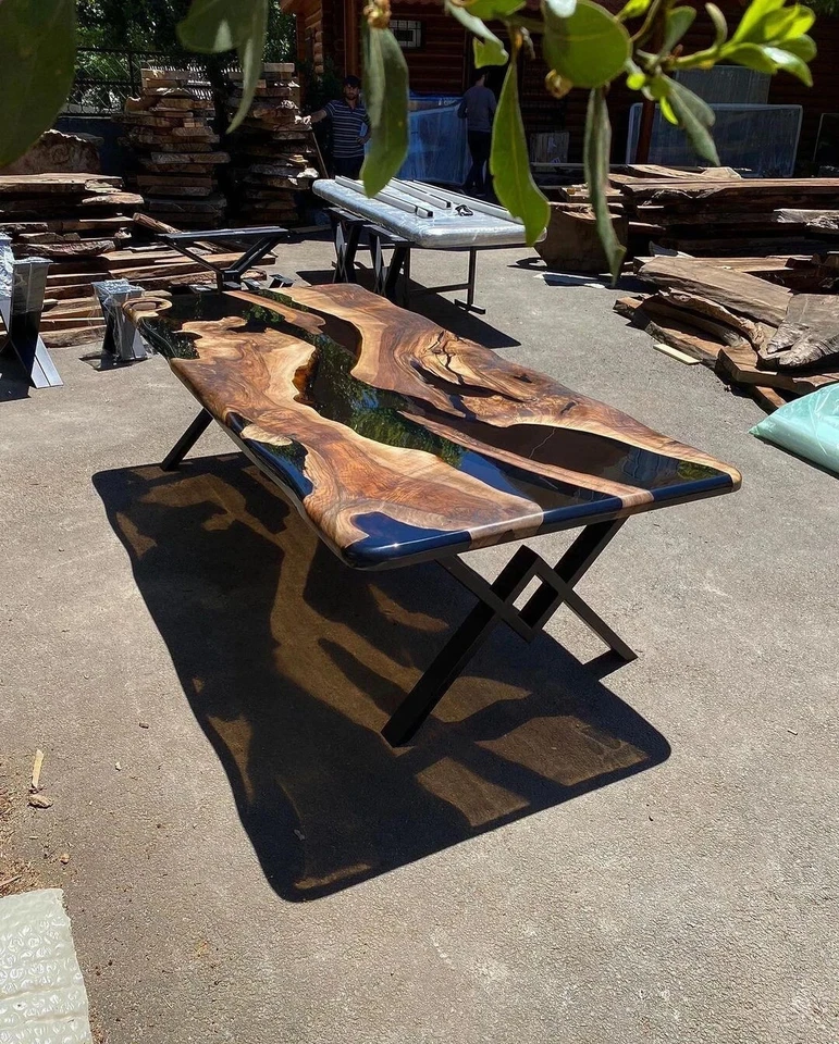 Black Epoxy Resin River Table – Rectangular Custom Top – Kitchen table - Image 2 of 4