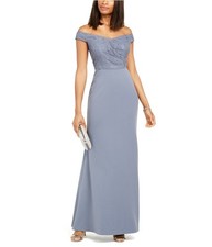 Adrianna Papell Womens Lace Gown Dress, blue, 4