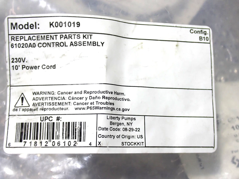 LIBERTY PUMPS K001019 61020A0 CONTROL ASSEMBLY New - Image 4 of 4