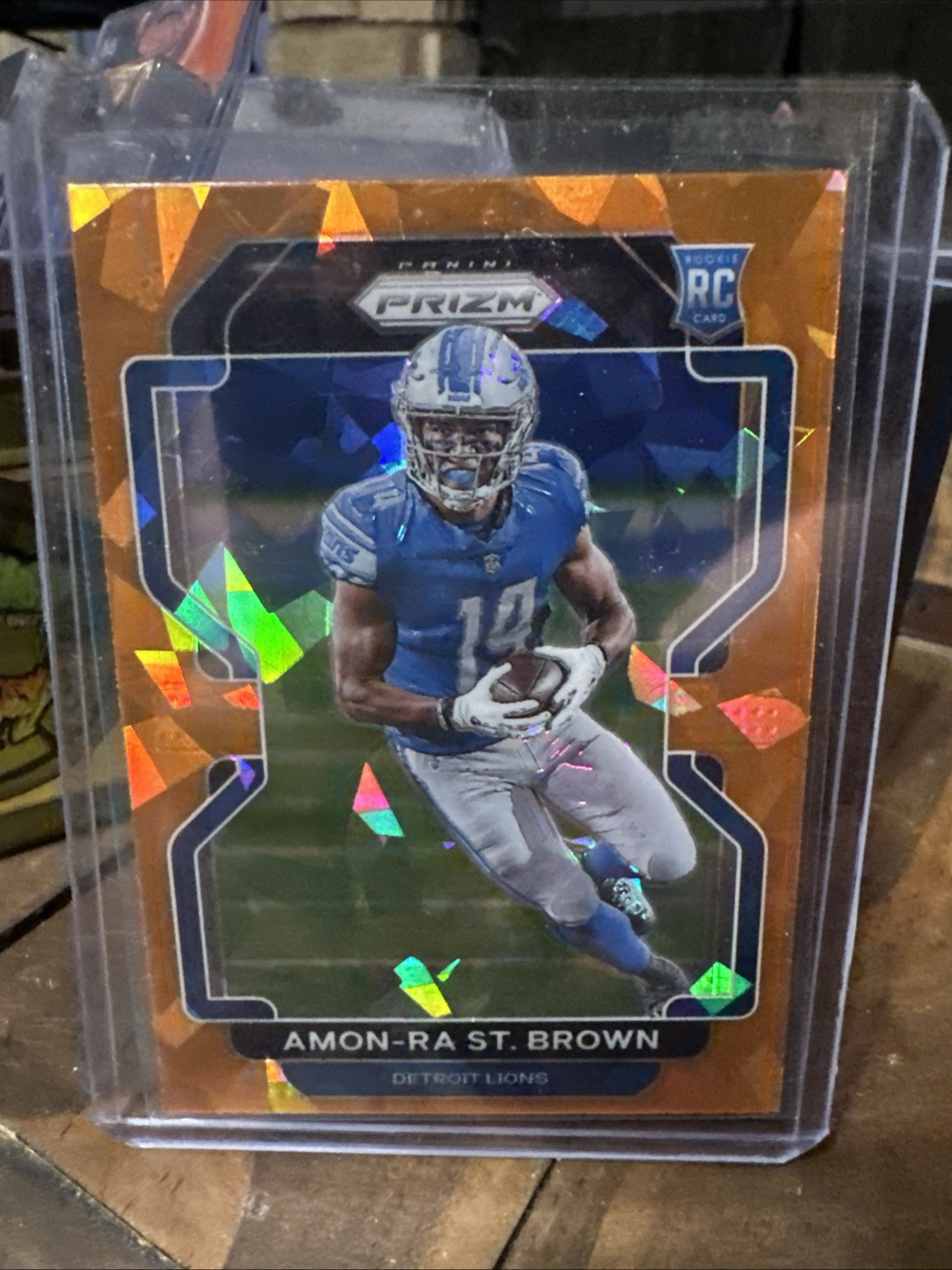 Amon-Ra St. Brown Orange Cracked Ice Rookie 2021 Panini Prizm #358 Detroit Lions