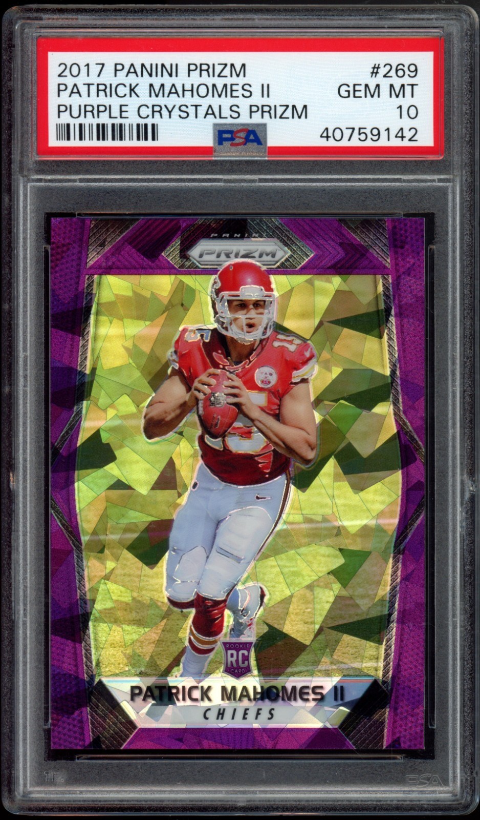 Patrick Mahomes 2017 Prizm Purple Crystals Prizm #269 Rookie /75 PSA 10