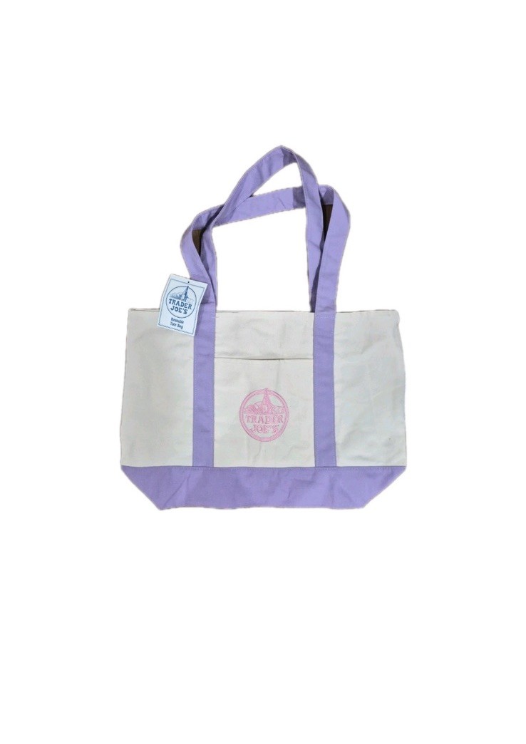 TRADER JOE'S LARGE LAVENDER PURPLE CANVAS BAG, HEAVY COTTON