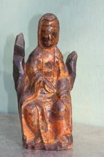 statuette en bois divinité ou Boudha ancien laque chine.