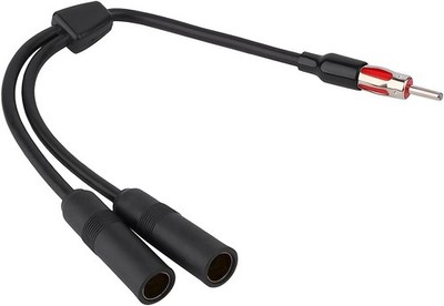 Car AM FM Radio Antenna Splitter Adapter, 1 Male to 2 Female Y Adaptor Black 