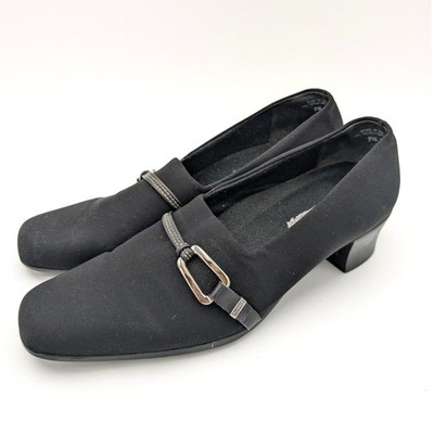 Munro Cindi Block Heel Pump Black Stretch Fabric Square Toe Size US9.5M EU41