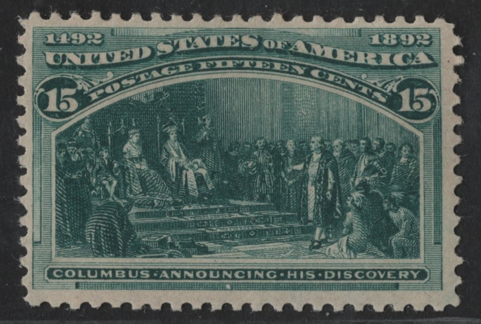 US 1893 COLUMBUS 15 CENTS SCOTT #238 MINT NEVER HINGED ORIGINAL GUM CLEAR MARGIN