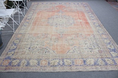 7,5x10,8 ft Vintage Rug, Turkish Oversize Rug, Blue Oriental Wool Rug