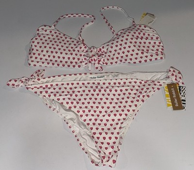NEW Roller Rabbit Hearts Print Bikini Set Women's  XL Bandeau Top Hipster Bottom