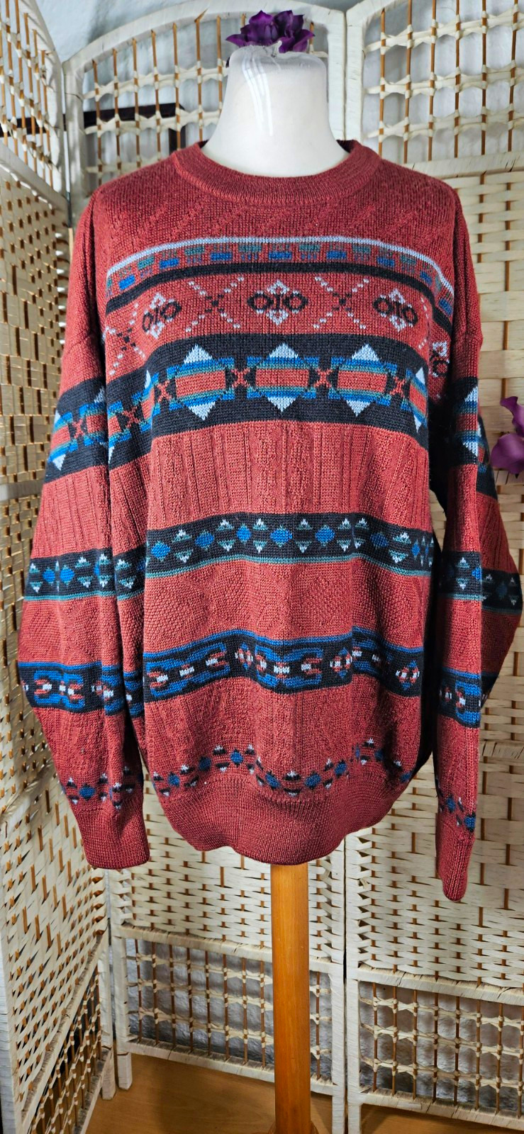 Kellerman Men’s Vintage Geometric Knit Crew Neck Wool Acrylic Jumper XL