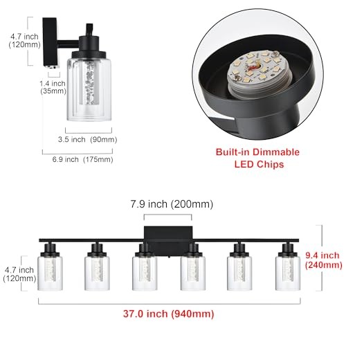 LED Vanity Lights for Bathroom, 6-Light Dimmable LED Bathroom Light Fixtures - Picture 7 of 7