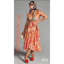 Anthropologie Farm Rio Long-Sleeve V-Neck Wrap Midi Dress Sz Small