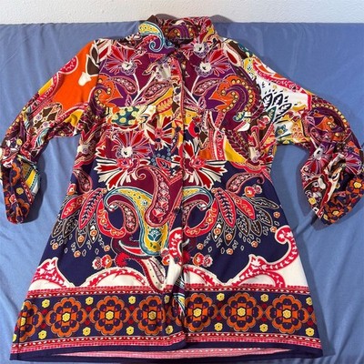 Peck & Peck Women's Large Y2K Psychedelic Floral Print Button-Up Shirt