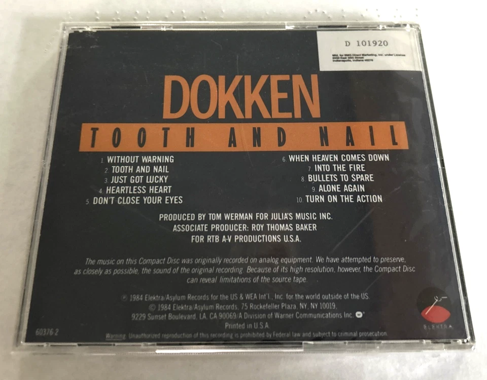 *NEW* *SEALED* DOKKEN-TOOTH AND NAIL-1984 CD-ELEKTRA 9 60376-2 HEAVY METAL LYNCH - Image 2 of 4